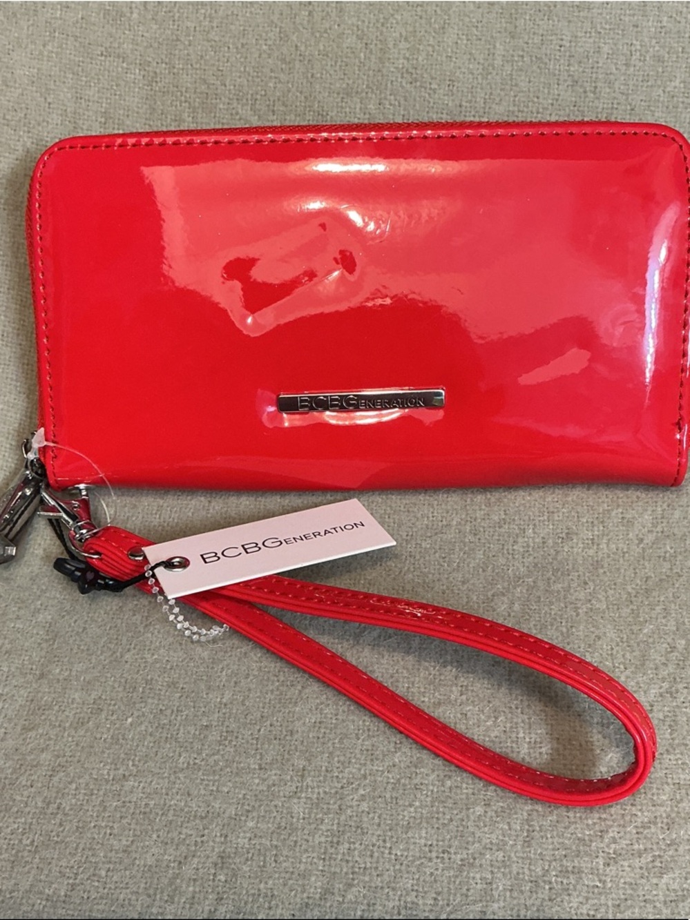 BCBGeneration Red Patent Zip-Around Wristlet with Detachable Strap
